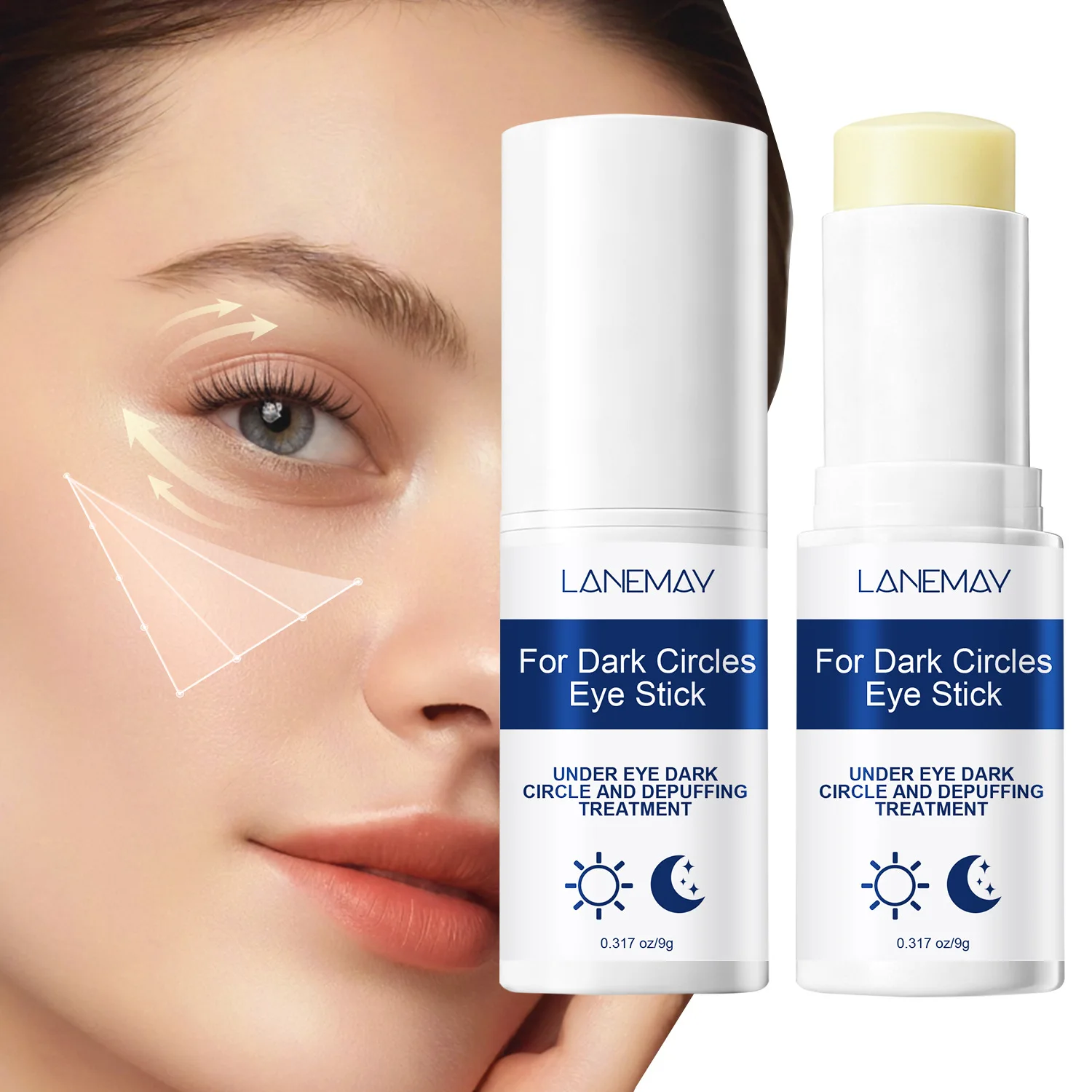 Day,Night Under Eye Dark Circle & Depuffing Treatment Eye Stick with Kojic Acid, Niacinamide, Caffeine,Squalane & Marine Algae.