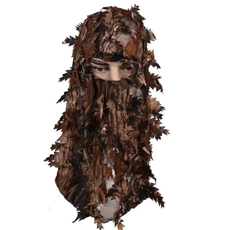 Masque facial en feuilles d'érable de CamSolomon, mesurillie imbibé, chapeau et gants de camouflage, capuche de chasse, équipement de sauna de pêche, 3D