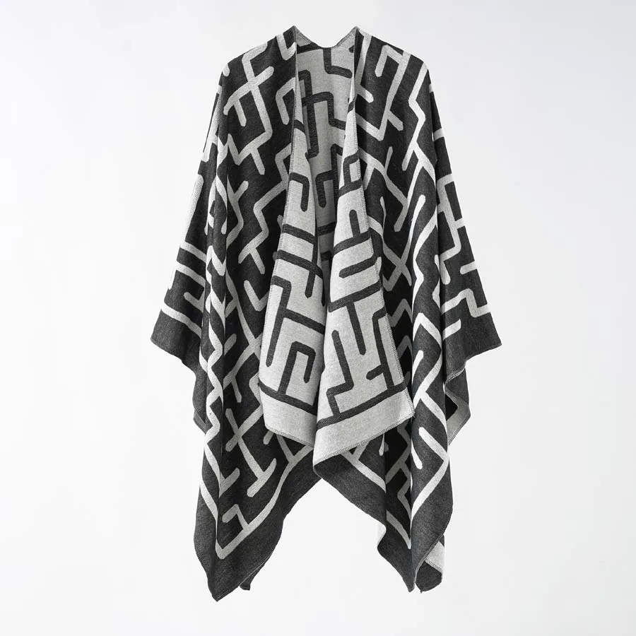 New Fashion Maze Plaids Split Cape Big Shawl Spring Autumn Leisure Travel Warm Shade Wraps Cappa