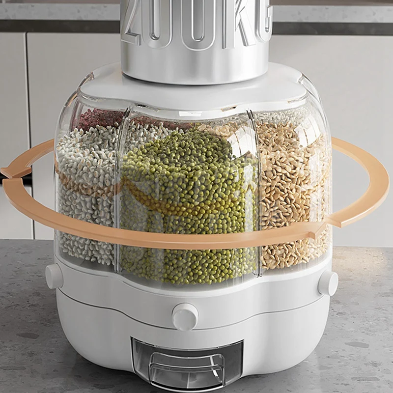 Home Food Container Rotatable Rice Barrels Sealed Cereal Dispenser Kitchen Food Storage Container White