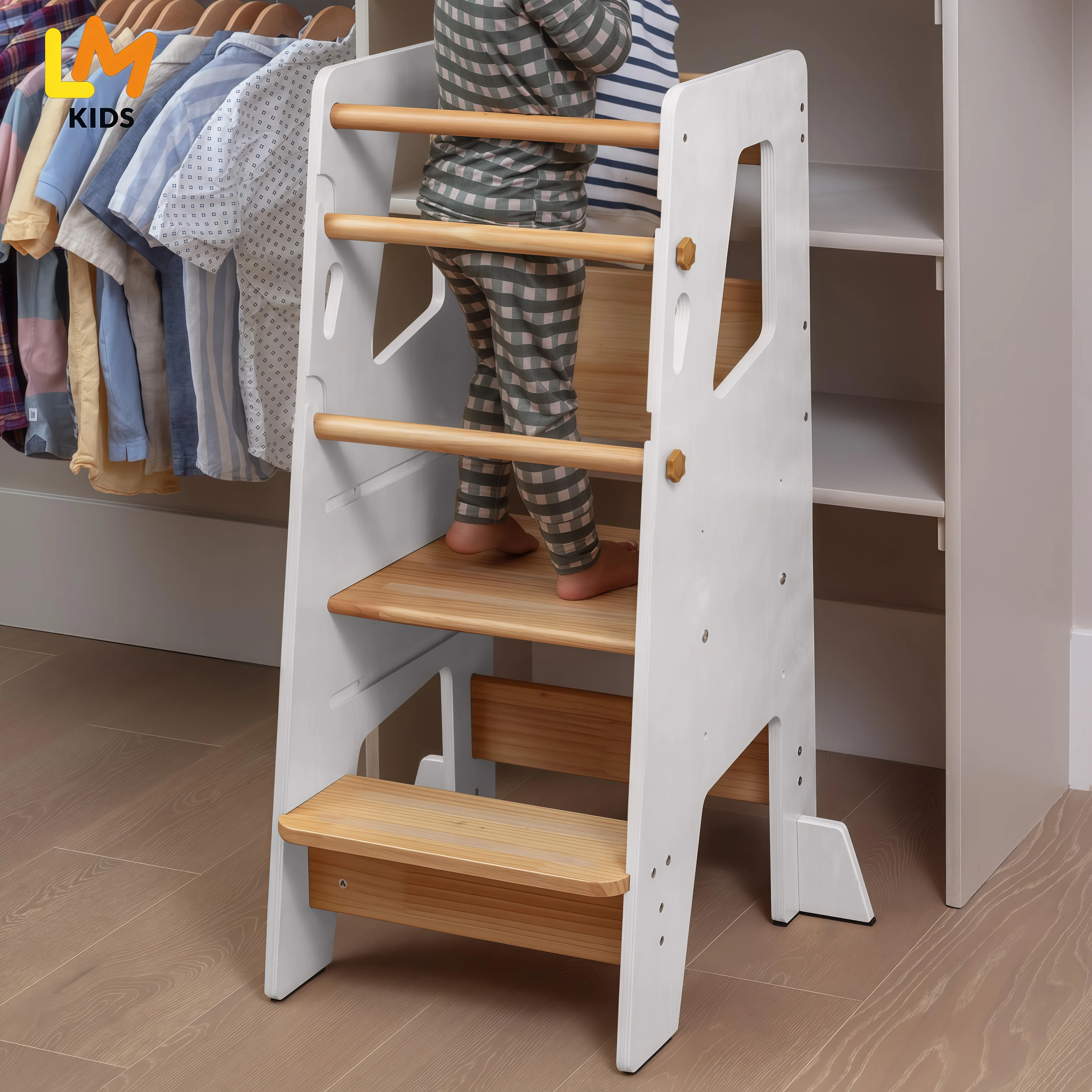 Luxury Modern Design Wooden Adjustable Safety Toddler Learning Tower Kitchen Helper Step Stool for Kids Children