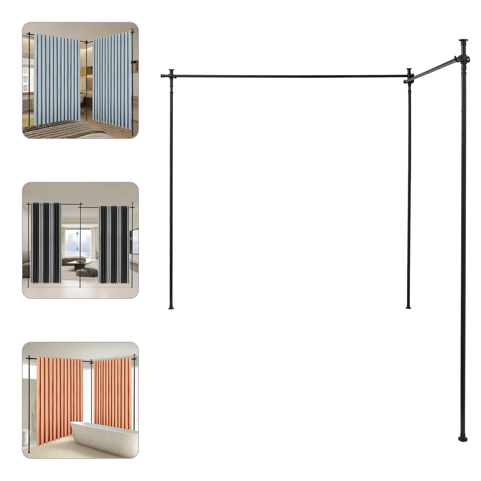 Supporto per Tende Divisorie Senza Foratura 122-305cm, Regolabile, Verticale, in Acciaio al Carbonio, Autoportante