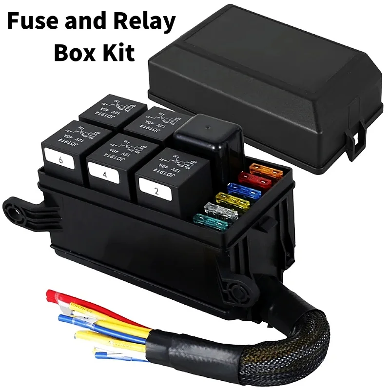 12V 6Way Fuse Relay Box Kit  Dust Tape Pre-Wired 4 5Pin 40A Professional ATC/ATO Fuse Holder General Motors New Energy Bus Truck