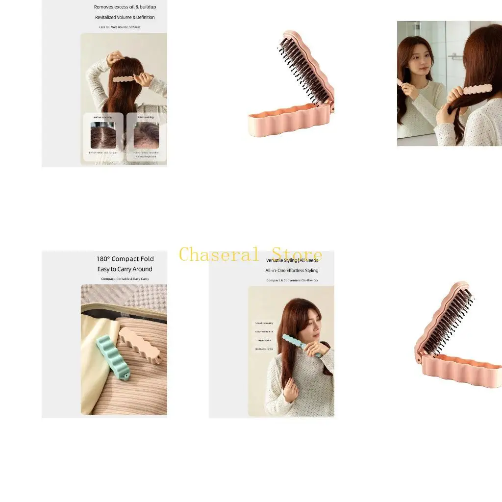 E7CE Portable Grooming Brush with Folding Cover, Hair Care Comb for Travel Bags, Home Use and Everyday Carry Needs