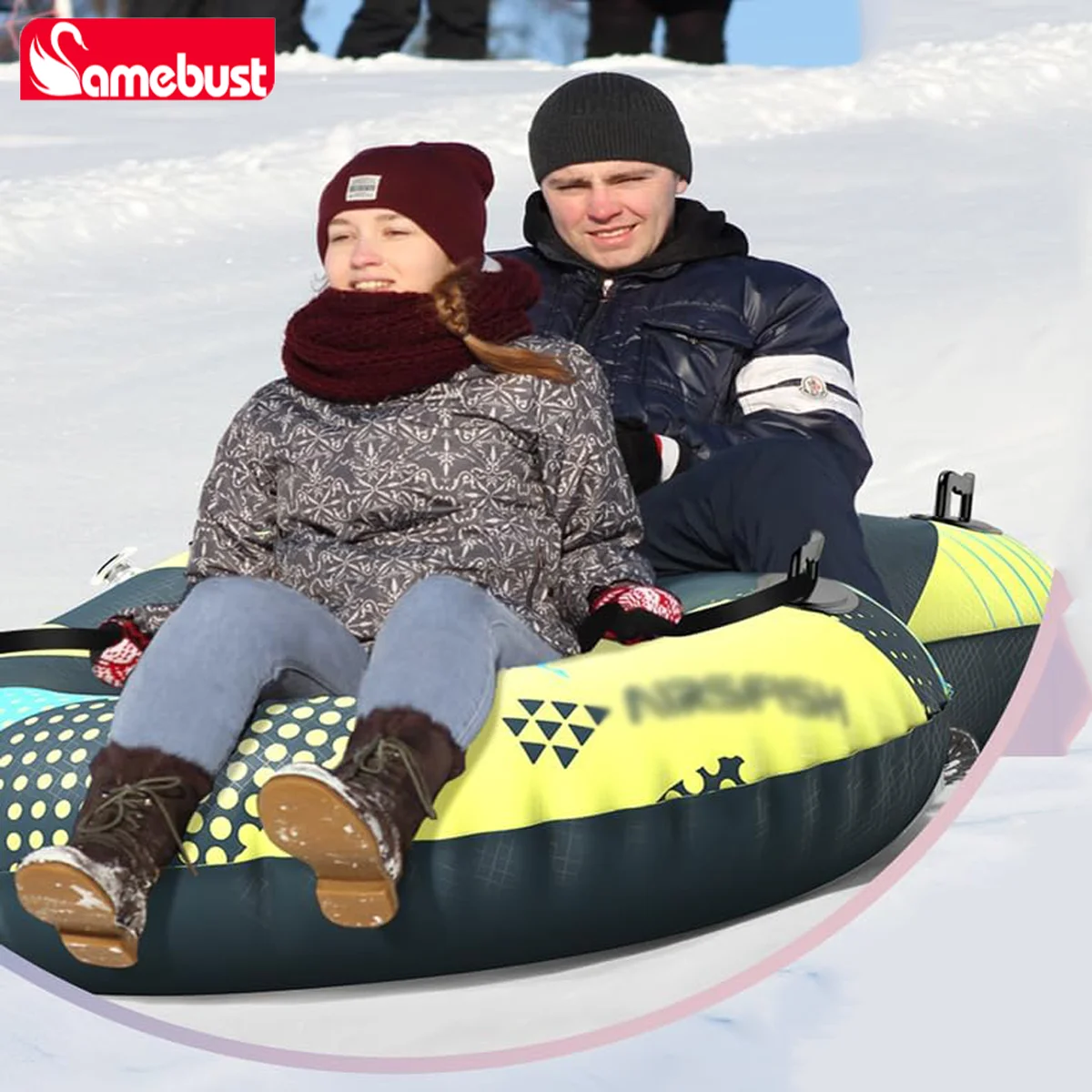 Camebust أنبوب ثلج قابل للنفخ مزدوج الحجم 2 مقاعد كبيرة نفخ زلاجات الثلج الثقيلة البلاستيكية أنابيب التزلج القابلة للنفخ لفصل الشتاء #5