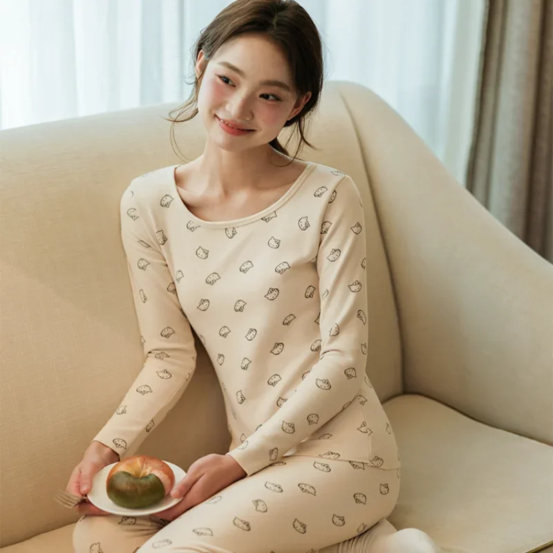 Sanrio thermal pajamas winter warm two-piece suit Hello Kitty loungewear Sanrio loungewear cartoon Hello Kitty thermal underwear