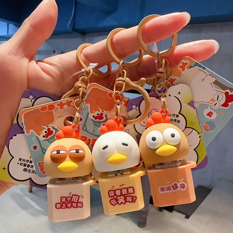 Quirky Cute Goo Goo Chicken Keyboard Button Toy Keychain Funny Light Up Sound Toy Key Chain Bag Backpack Decoration Charm Gift