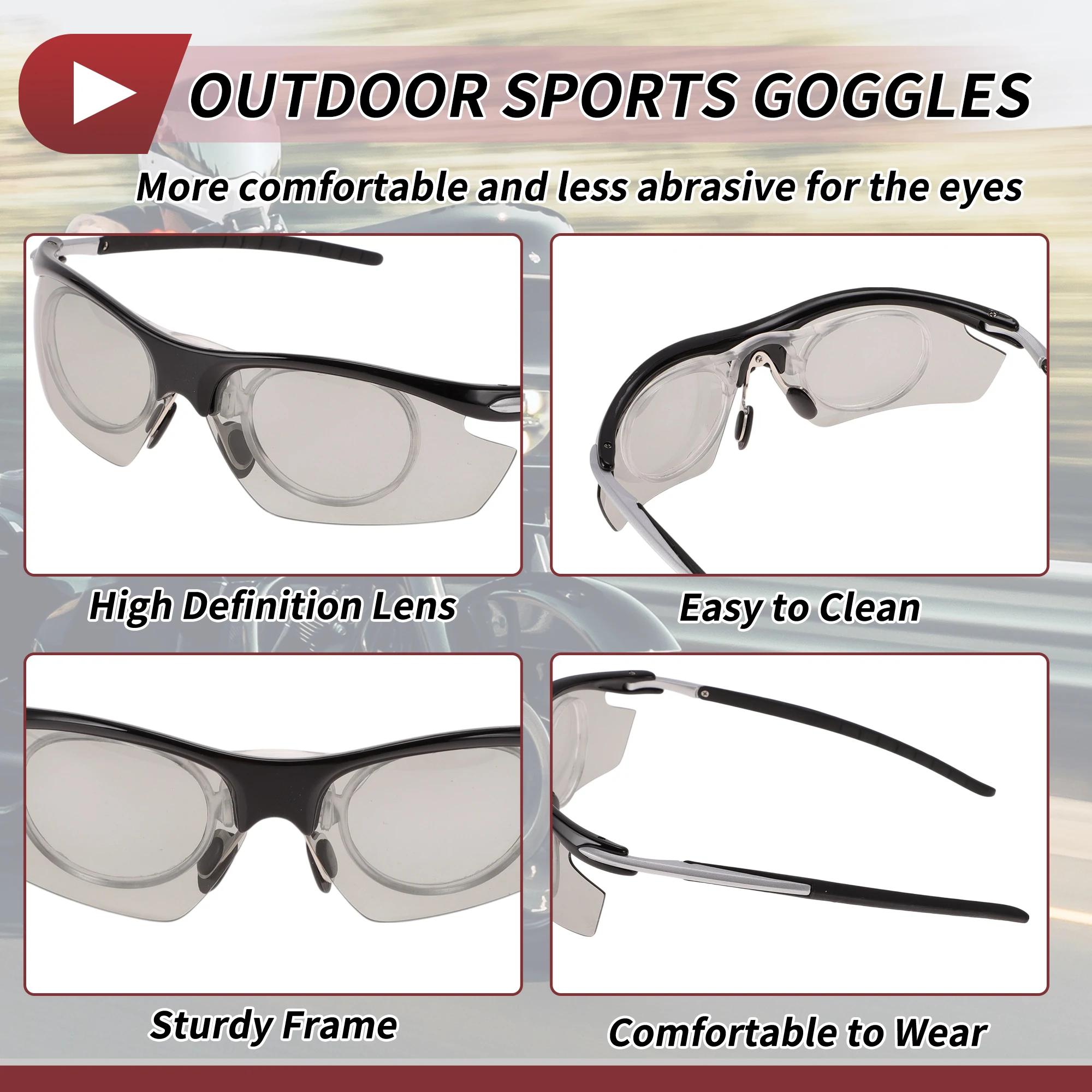 X Autohaux Óculos de equitação para motocicleta Tri-acetel Celulose PC UV400 Óculos de ciclismo Lente cinza claro Moldura cinza preto