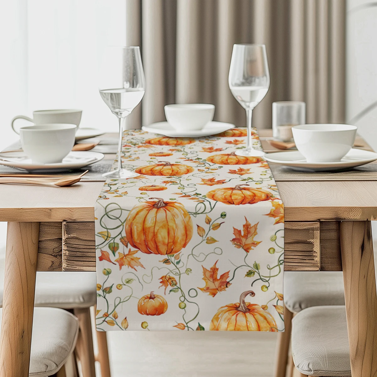 Halloween Jack-o '-lantern Cartoon Watercolor Table Runner Farmhouse Dining Table Runners Wedding Party Table Decoration