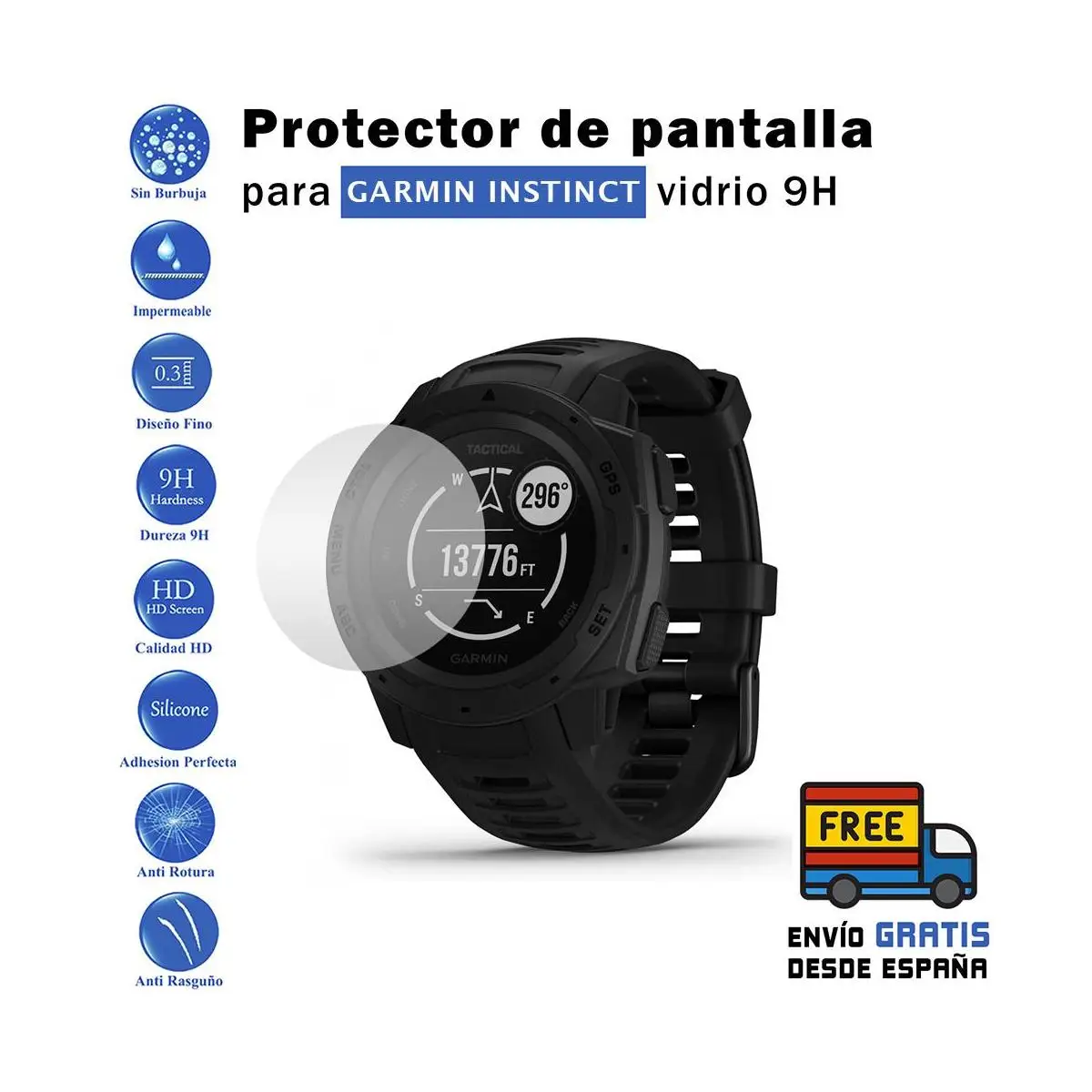 Protector for Garmin Instinct - tactical edition. Tempered glass watch glass