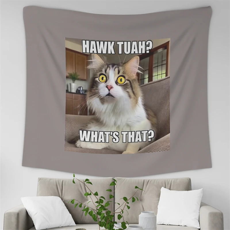 Gaslight Gatekeep Girlboss Wawk Tuah Cat Meme What's That Tapestry Wall Hanging Art for Bedroom Living Room Decor College Dorm