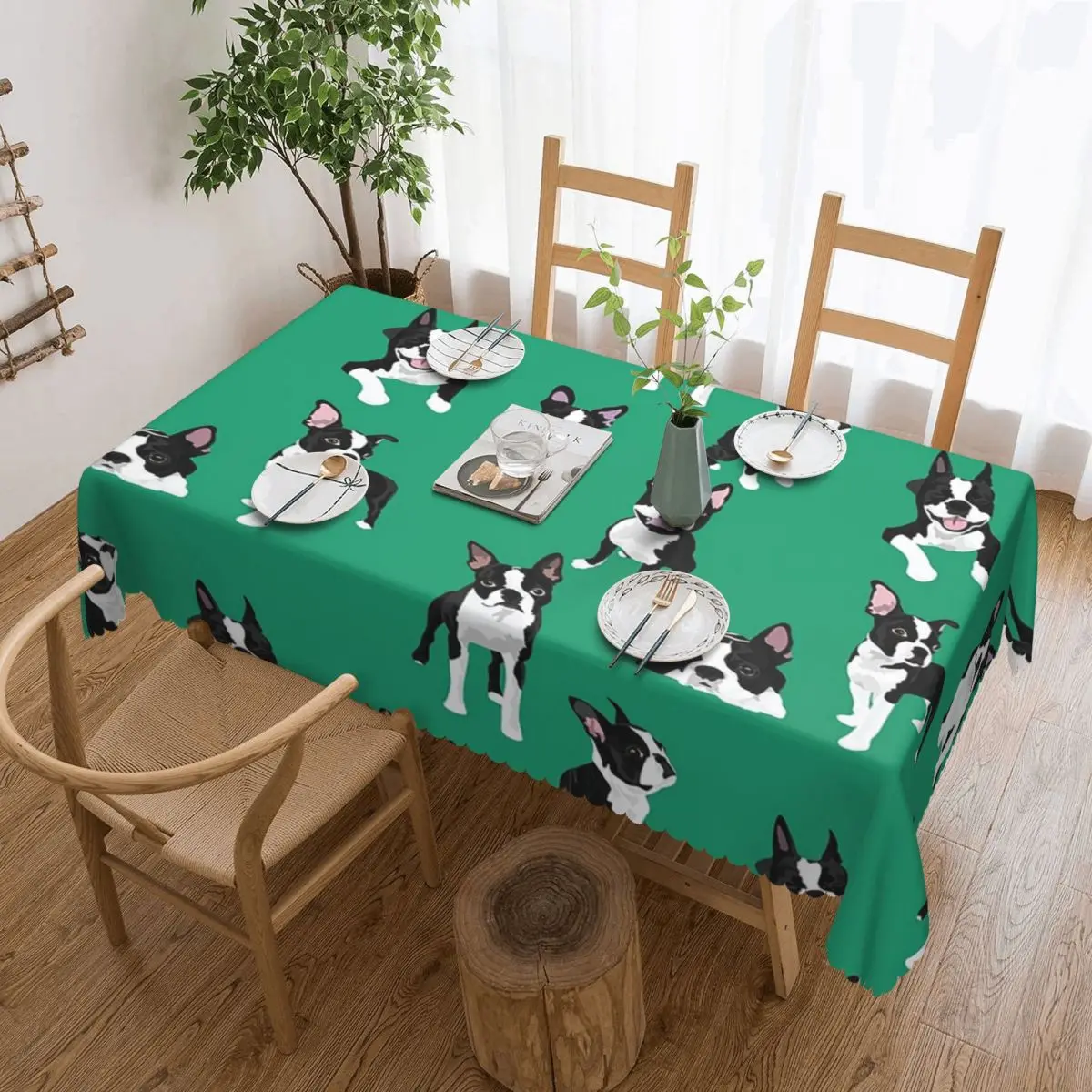 Boston Terrier Cute Dog Custom Rectangular Tablecloth Waterproof Table Cover for Dining Events Table Cloth