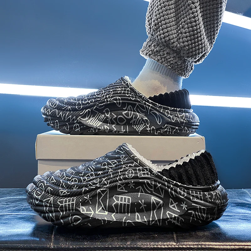 Men's Slippers Shoes for Men Unisex Warm Non-Slip Wear-resistant Thick Bottom Waterproof Add Cotton Heel Covering Fashion New