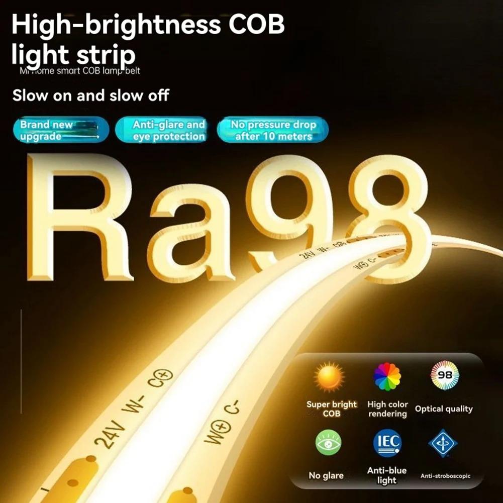 ABNO-COB Strip Light Strip แรงดันไฟฟ้าต่ํา 24V กว้าง 8 มม.320 LEDs/M Self-กาวกาวแสงสีขาวอุ่น