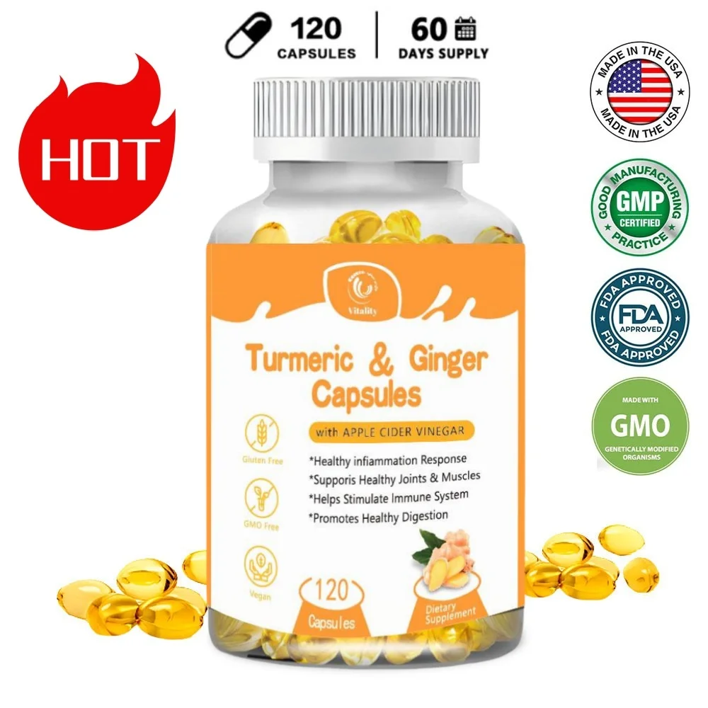 

Vitality Turmeric Ginger Black Pepper Capsules Promote Heart Health Digestion Anti-Inflammation Relieve Joint Pain