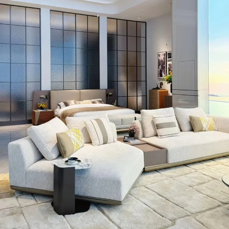 *New High-End Italian Fabric Sofa Living Room Simple Modern Curved Special-Shaped Corner Cream Style Fabric Sofas