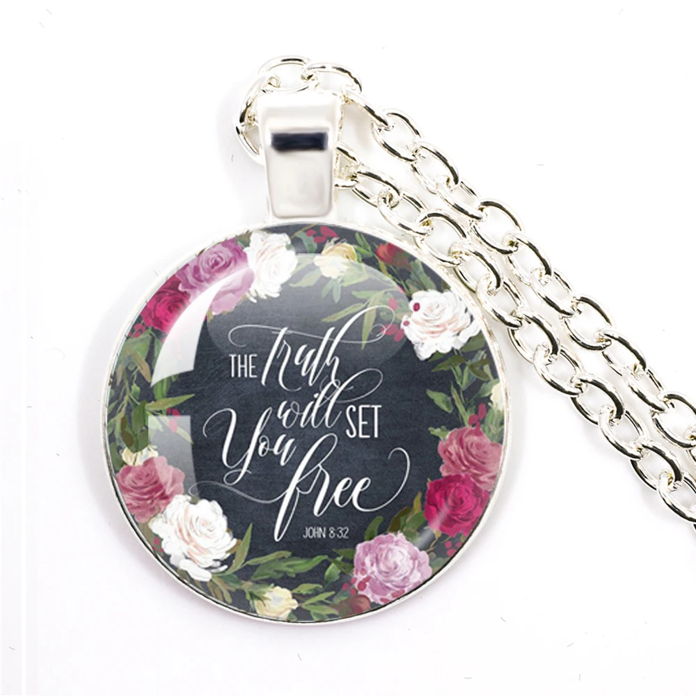 The Truth Will Set You Free Bible Verse Quote Necklace Glass Jewelry Christian Jewelry Pendant Gift