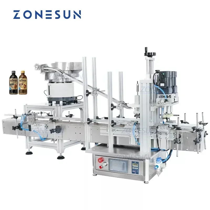 ZONESUN ZS-XG1870V Automatic Screw Bottle Capper Benchtop Caps Tightening Capping Machine Line With Vibratory Bowl