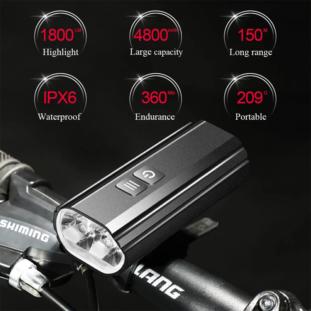 Imagem -02 - Odepro Bk12 1800lm Poderosa Lâmpada de Luz Frontal de Bicicleta tipo c Recarregável Luz de Bicicleta à Prova Dágua Farol de Ciclismo Lanterna Led