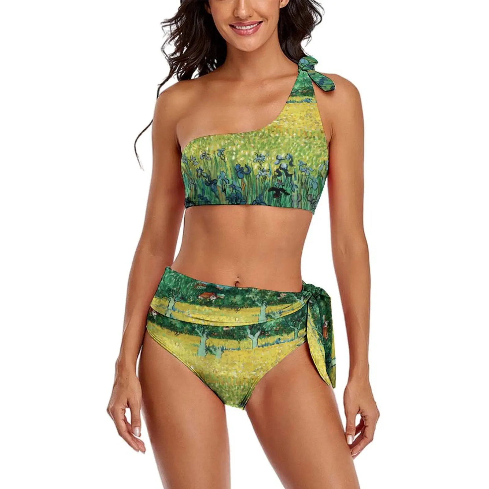 

Sexy Vincent Van Gogh Bikini Swimsuit Field with Irises Swimwear High Waist Vintage Bikini Set Tank Top Swimsuits