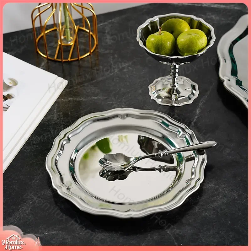 304 Stainless Steel Round Dim Sum Plate Dinner Plate Pasta Plate Dessert