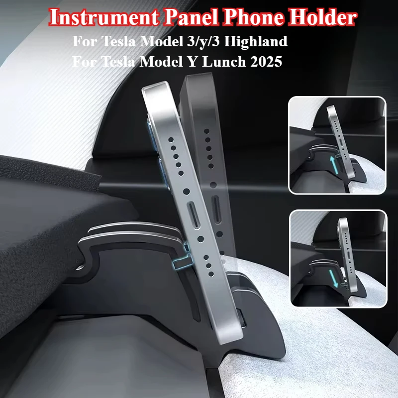 

For Tesla Modely Lunch 2025 Silicone Anti-slip Holder Mat Dashboard Stand Mount for Phone GPS Bracket for Model 3/Y/3 Highland