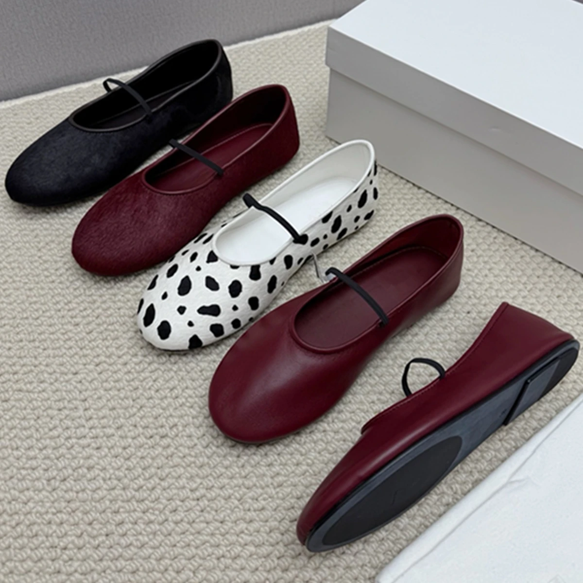 

Maxdutti 2025 Summer Women's Shoes Minimalist Genuine Leather Flat Bottomed Soft Ballet Shoes Retro Round Toe Mary Jane Shoes