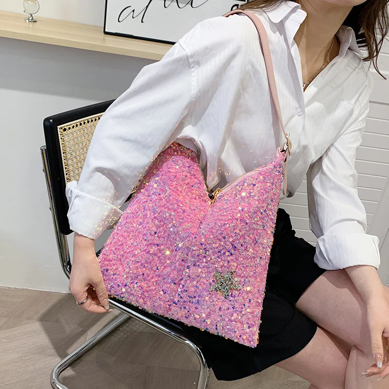 Imagem -02 - Bolsalas Casuais na Moda para Mulheres Festa Brilhante Bolsa de Ombro Fofa Personalidade Personalizada Bolsa Grande Nova Tendência 2023