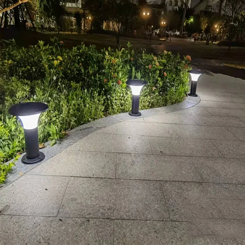 Outdoor AC110V 220V 30cm 60cm Stainless Steel Round LED Lawn Lamp, Black Silver Garden Light Pathway Lighting