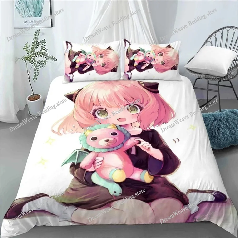 Hot 3D Anya Forger Spy X Family Duvet Cover with Pillowcases Polyester Fabric Bedding Set Family Boy Kid Set Quilt Cover Set