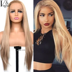 Voguebeauty miód blond syntetyczna koronka peruka Front jedwabiste proste włókno termoodporne Cosplay peruki dla kobiet