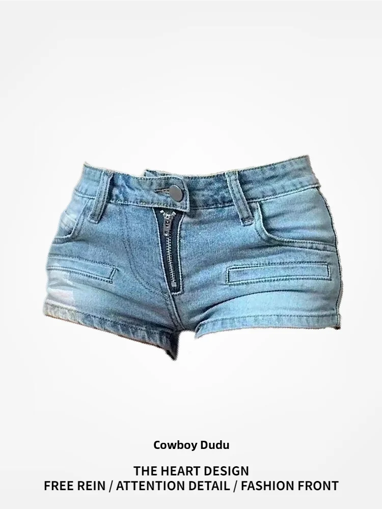

Sexy Low Waist Super Short Jeans Shorts Women's Retro Zipper Elastic Tightening Hot Pants Butt Lifting Summer Casual Denim ...