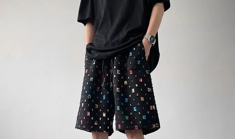 Summer Men's 2024 New Loose Streetwear Handsome Fashion Elasticated Waist Patchwork Straight Pocket Casual Shorts