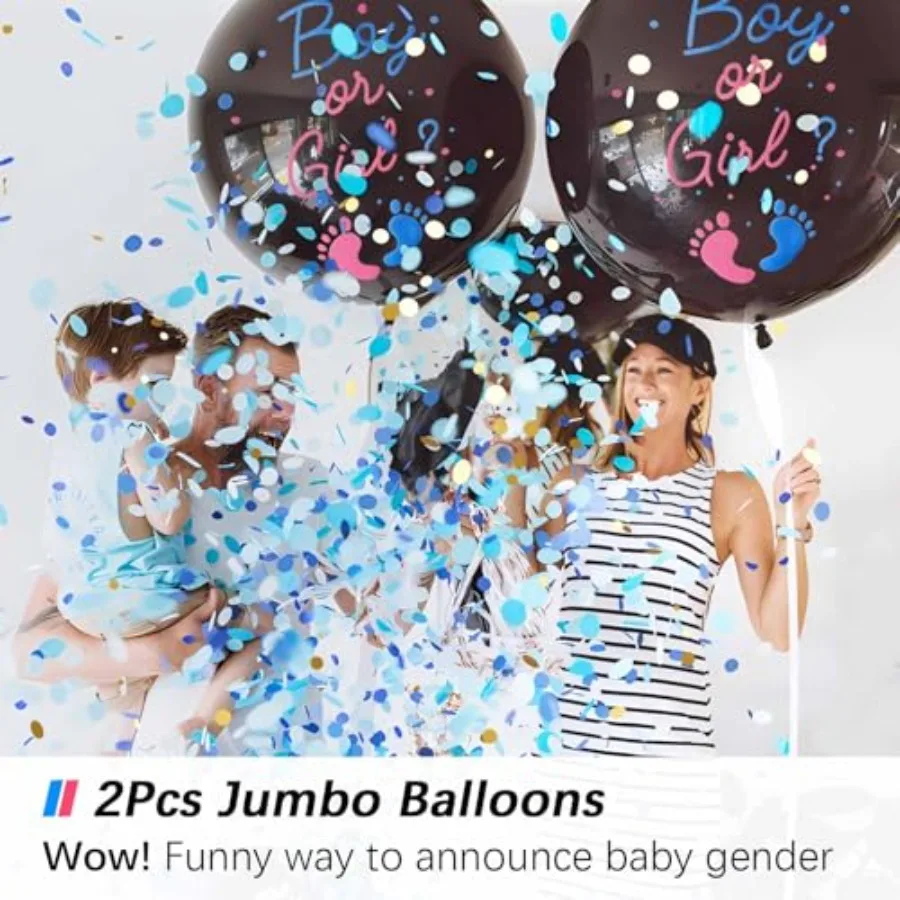 Globos de revelación de género, Ideas Pop, 2 uds., 36 ", globos Jumbo negros para bebé o niña con confeti azul y rosa para Revelacion de Sexo d