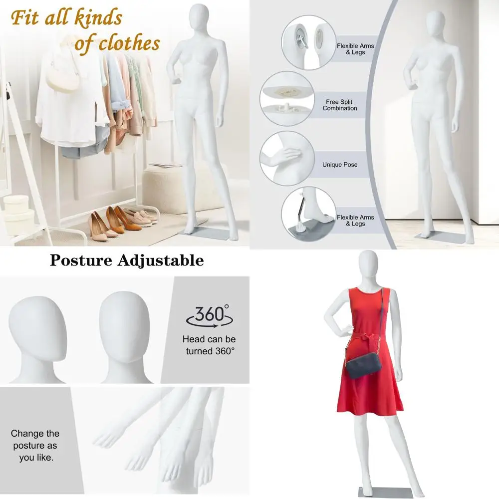 

Регулируемый женский манекен в полный рост с металлическим основанием для демонстрации и дизайна одежды, белый