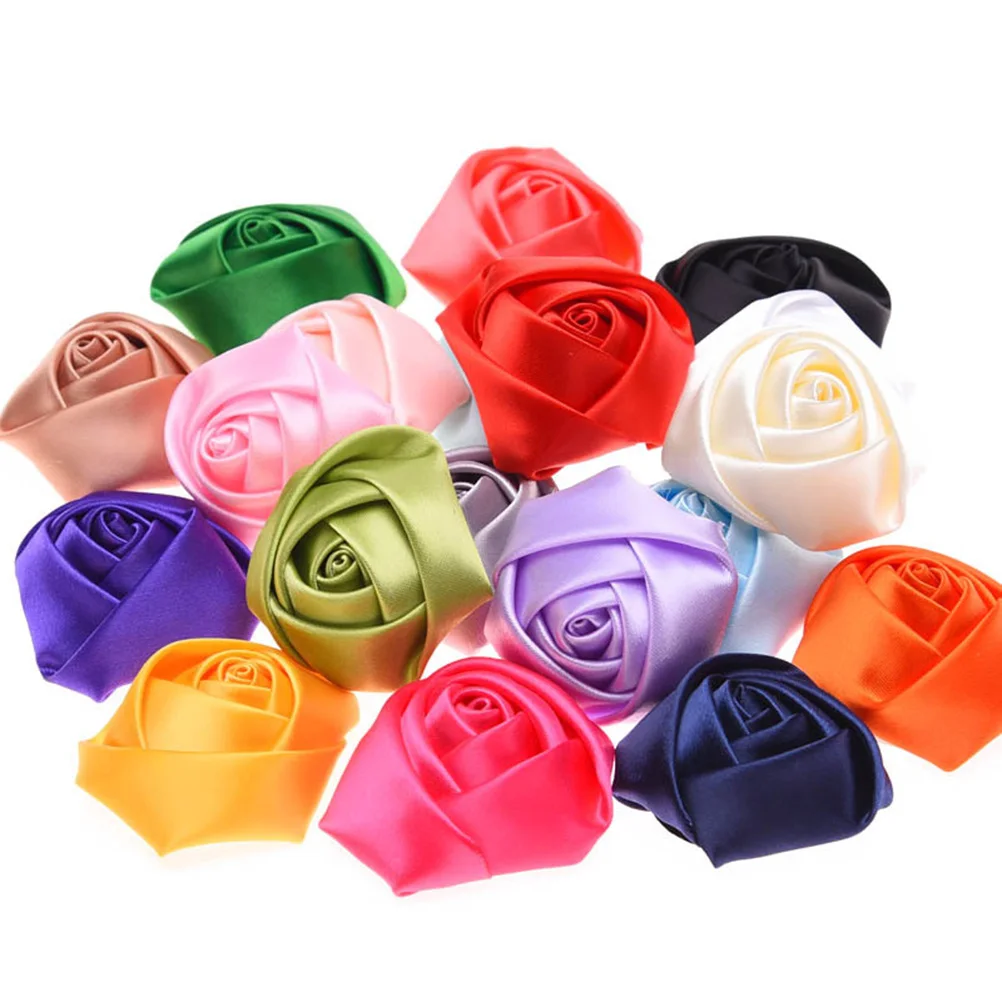

30 Pcs Three-dimensional Rose Flower Ribbon Ornaments Handmade Hairdress Headgear Bow Accessories Patterns Crafts