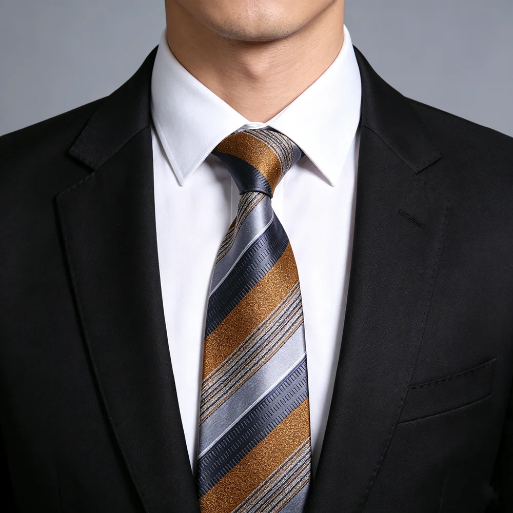 Grey Brown Stripe Jacquard Necktie Men 7cm Width Gravata Corbata Diagonal Striped Pattern Business Wedding Suit Neck Tie