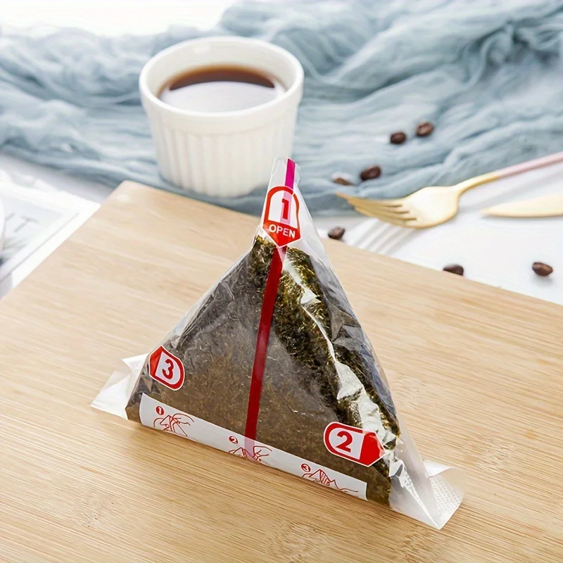 100 Sushi Packaging Bags - Individual-layer Triangular Onigiri Bags, Including Bags for Seaweed and Miso Rice Keep  Fresh