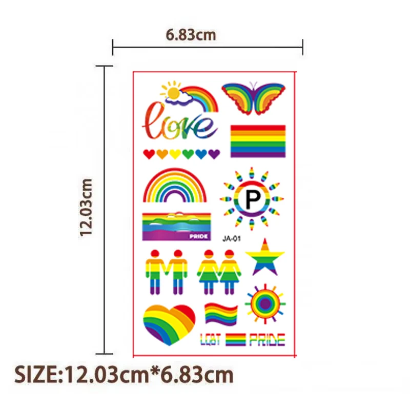10Pcs Colorful Rainbow Funny Lgbt Gay Pride Temporary Tattoo Stickers Cute Waterproof Tattoo For Party Toys Gift