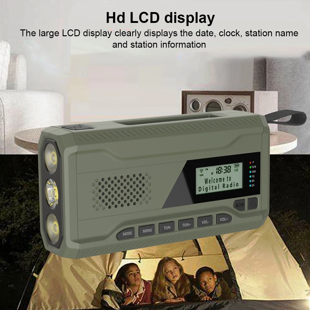 راديو الطوارئ مع مصباح يدوي BT مكبر صوت كرنك اليد راديو الطقس في حالات الطوارئ القابلة لإعادة الشحن للتخييم في الهواء الطلق في حالات الطوارئ