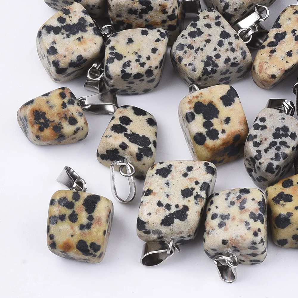 24pcs Dalmatian Jasper Pendants with Stainless Steel Snap On Bails Different Shape Large Hole Charms for DIY Jewelry Making Hole