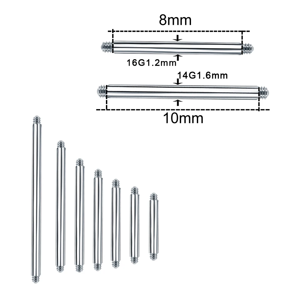 100pcs Stainless Steel Externally Threaded Straight Barbell Pins  Replacement Post for Tongue Nipple Ear Industrial Piercing