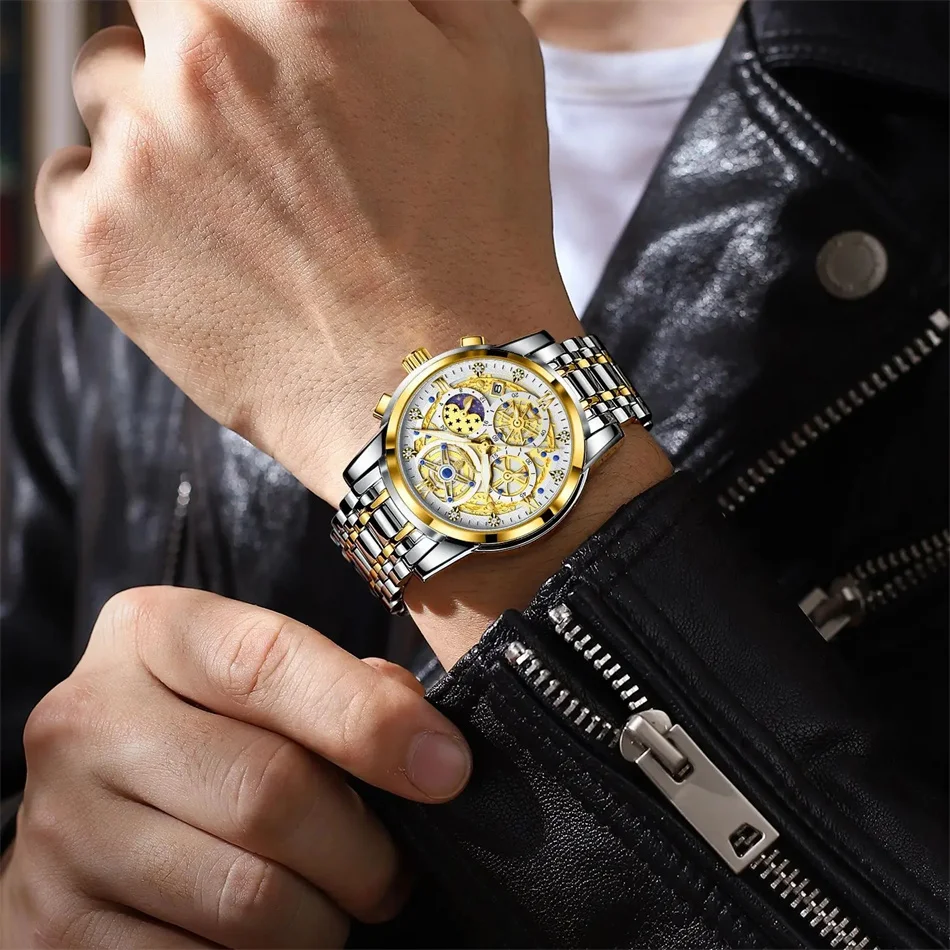 POEDAGAR Luxury High Quality Man Watch Waterproof Luminous Chronograph Date Men Watch Stainless Steel Quartz Men's Watches Reloj