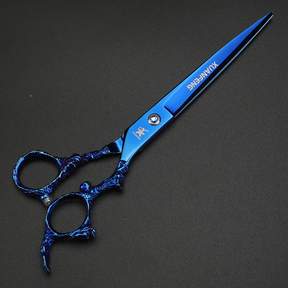 XUANTENG مقص عر 7 بوصة بمقبض تنين أزرق مقص قطع 440C مقص ياباني #4