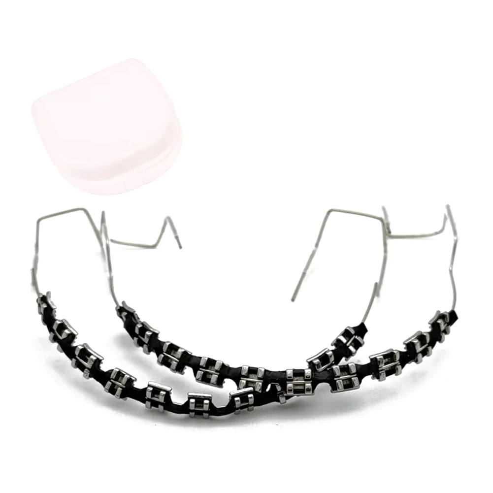 1 пара поддельных брекетов, красочные брекеты для зубов, временные металлические провода, кронштейн, ортодонтические лигатуры, стяжки, стоматологические черные