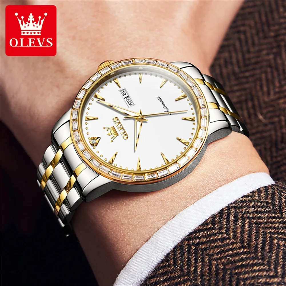 OLEVS 7019 New Men's Watch Top Luxury Original Diamond Men Automatic Mechanical Watch Waterproof Luminous Dual Calendar Watch