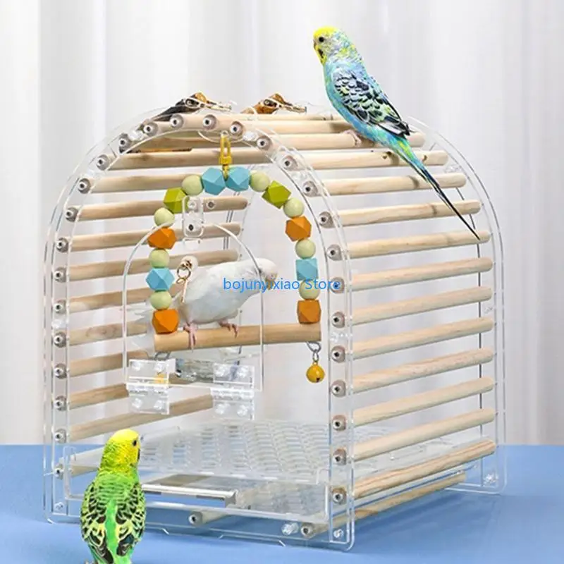 

900B Parrot Travel Nest with Tray Transparent Acrylic Nest Budgies Outdoor Carry Case