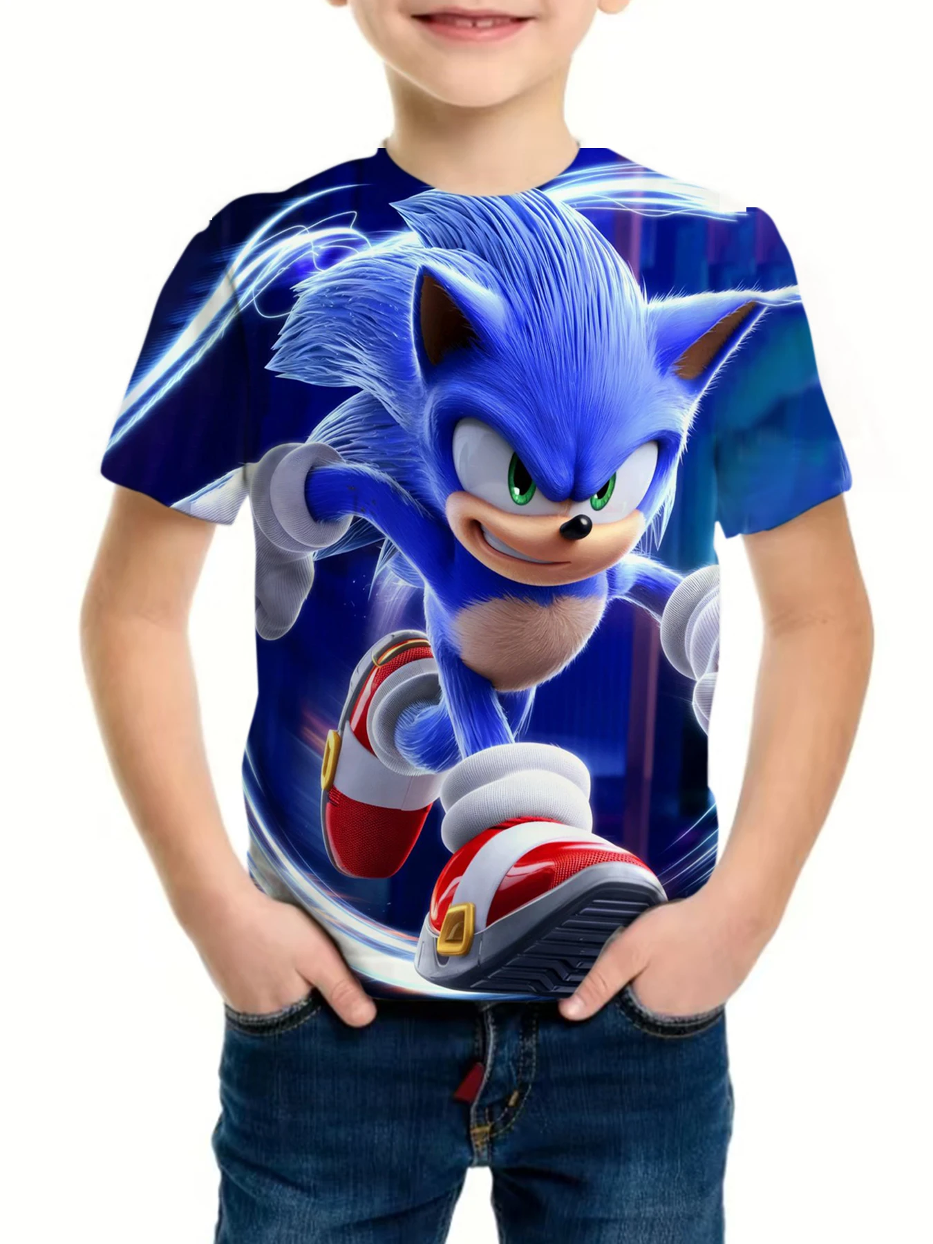

2025 Sonic - Speedy Kid Cartoon Print Kids T-Shirt for Summer Short Sleeve Sports Boys' Casual Shirt for Girls Cute Design