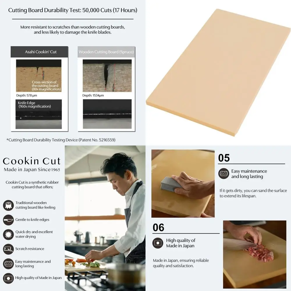 

Japanese Asahi NE05103 Cook's Rubber Cutting Board, 16.5 x 9.8 x 0.5, Home Kitchen Use