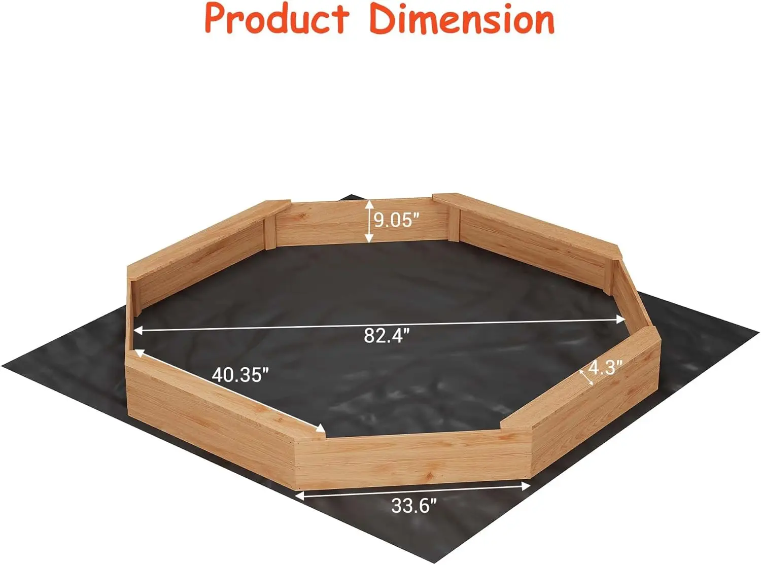 صندوق رمل مثمن خشبي مع غطاء ، صندوق رمل خارجي ، 4 مقاعد ، غطاء نايلون ، بطانة سفلية ، حفرة رمل كبيرة للأعمار 3-8 سنوات